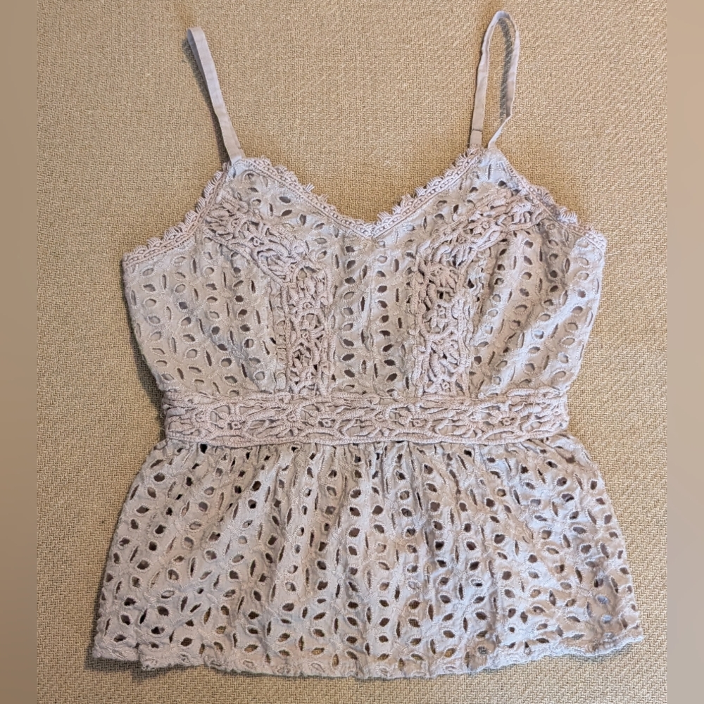 Japna Eyelet Babydoll Romantic Feminine Cotton Cami Tank Top